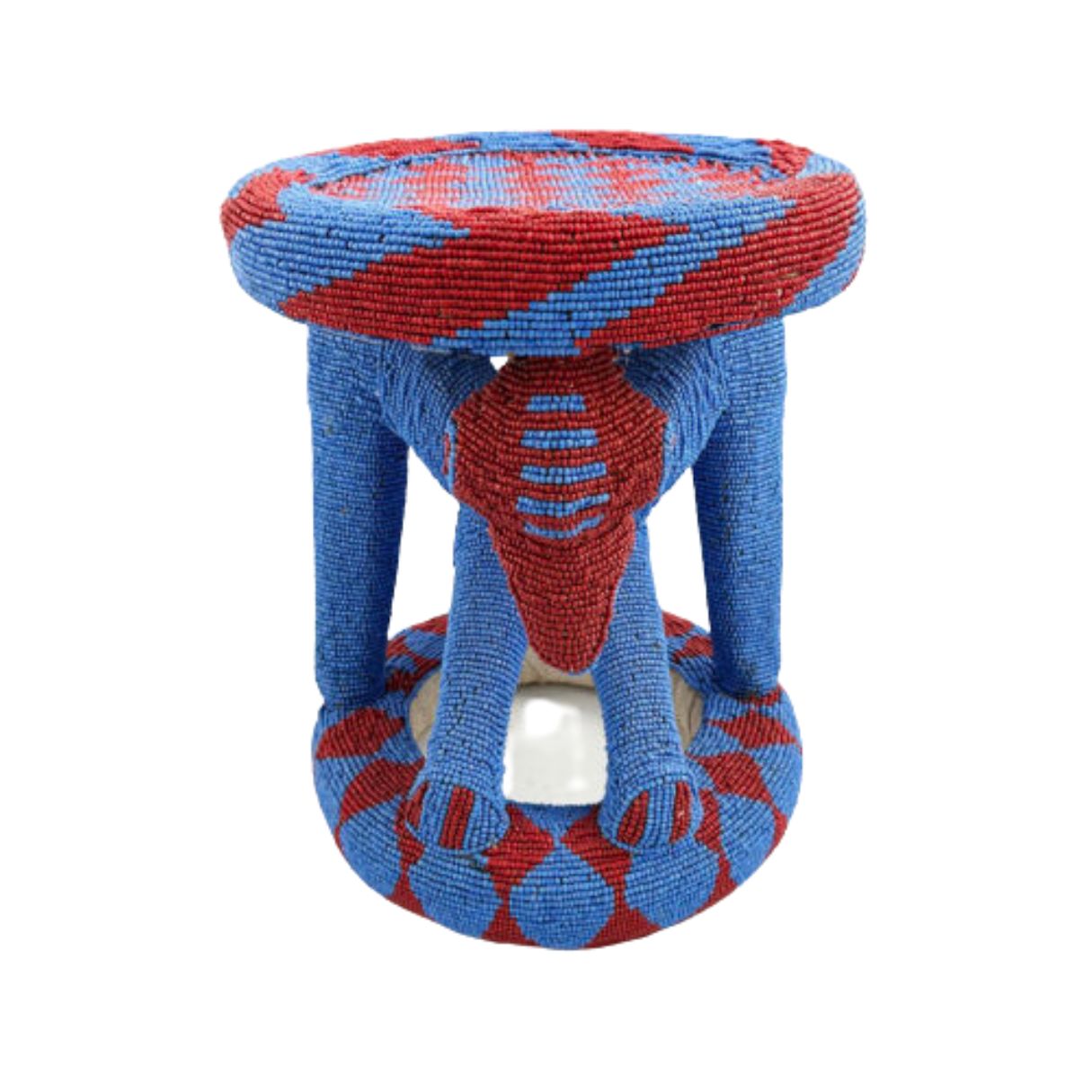 Royal Beaded Bamileke Stool Bird Blue Red - Image 4