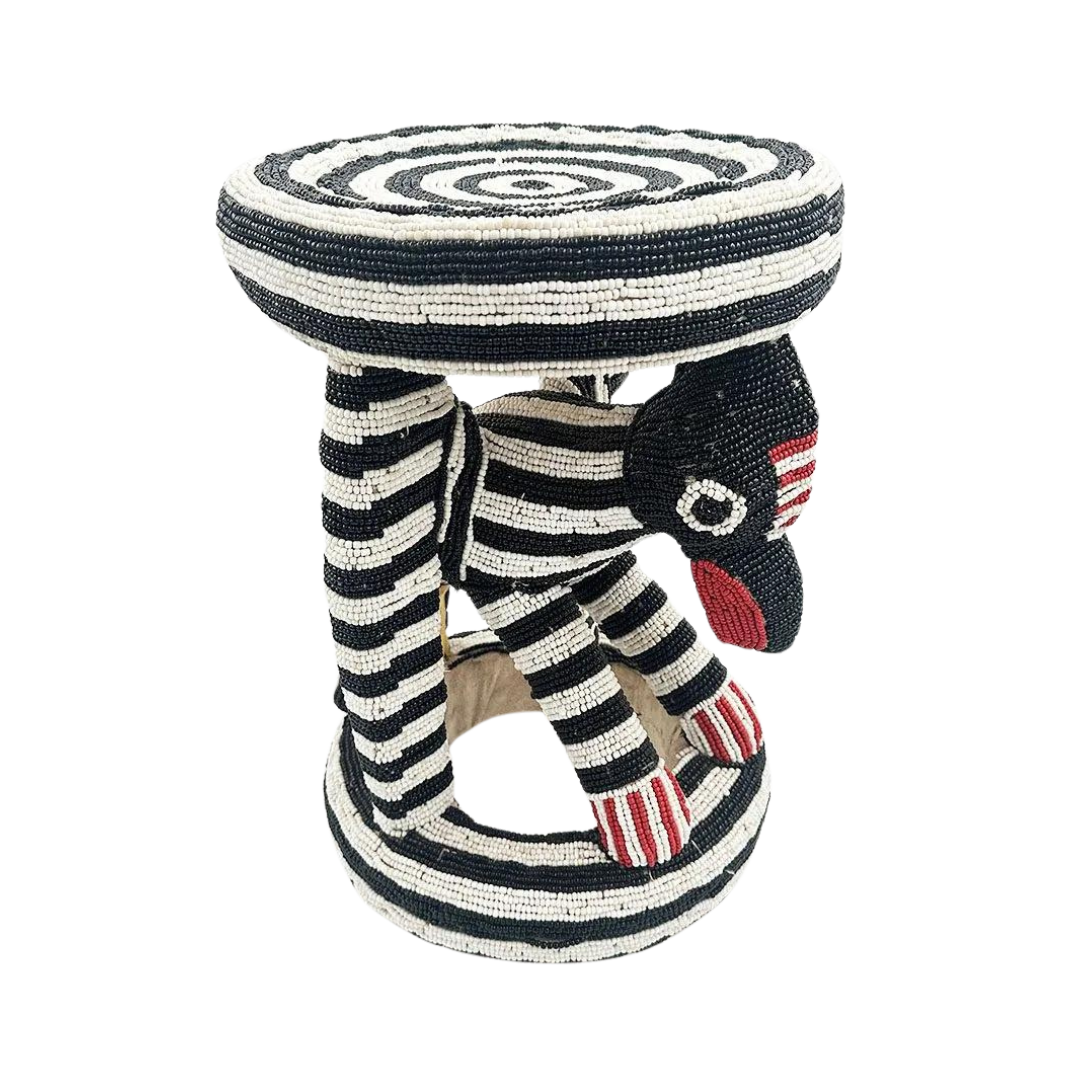 Royal Beaded Bamileke Stool Bird Black Head