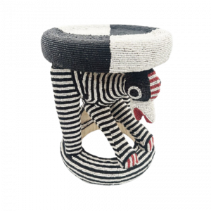 Royal Beaded Bamileke Stool Bird Black Red Stripes