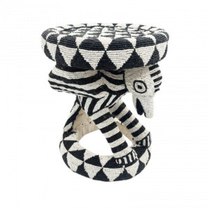Royal Beaded Bamileke Stool Bird Black White