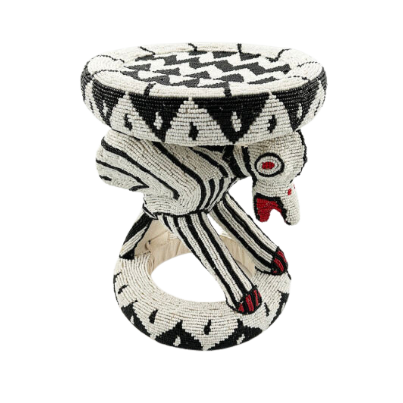 Royal Beaded Bamileke Stool Bird Red Eyes