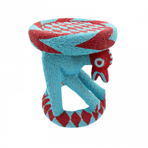 Royal Beaded Bamileke Stool Bird Turquoise Red