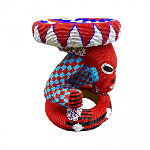 Royal Beaded Bamileke Stool Blue White Red