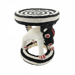 Royal Beaded Bamileke Stool Feline Black White