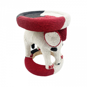 Royal Beaded Bamileke Elephant Stool Black White Red