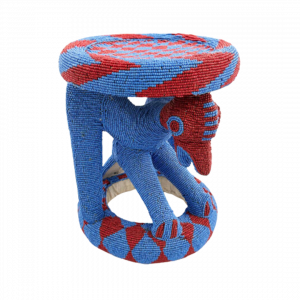 Royal Beaded Bamileke Stool Bird Blue Red