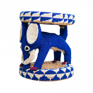 Royal Beaded Bamileke Stool Elephant Blue White
