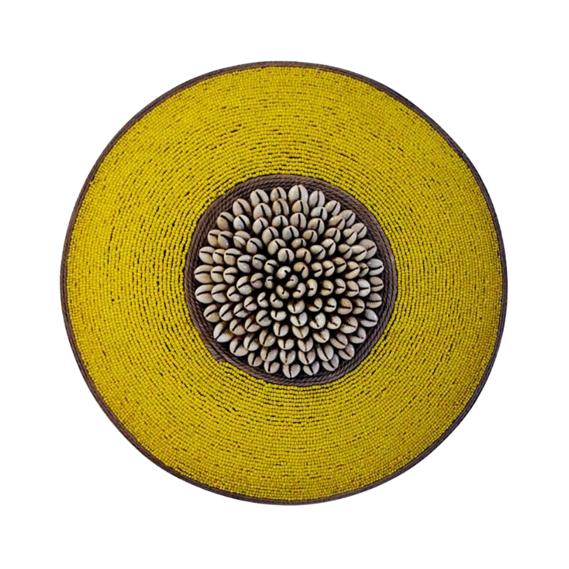Bamileke Shield beads cowries yellow